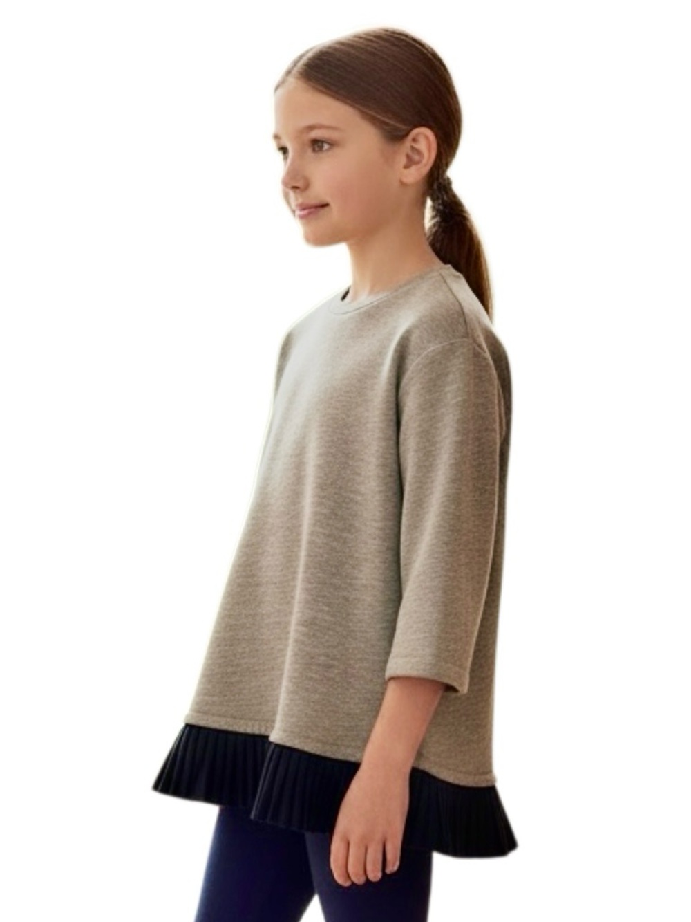 CREWCUTS J Crew 14 L Girls Gray Sweatshirt Navy Pleated Ruffle Bottom R $69